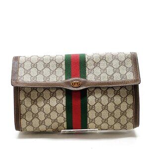Authentic Gucci Vintage Clutch Bag Sherry Line Brown PVC mn334-113025